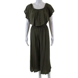 3+1 Audrey Womens Off The Shoulder Ruffle Neckline Jumpsuit Olive Green Size S
